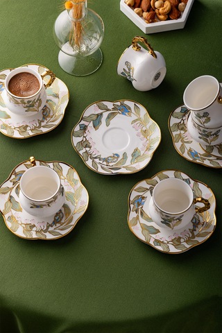 İstanbul Porselen Riva 6 Kişilik Kahve Fincan Takımı Beyaz