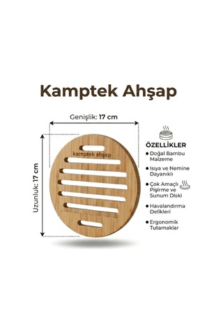 Kamptek Ahşap Yuvarlak Nihale / Tencere Altlığı / Çaydanlık Altlık Bambu Yeni Nesil Nihale Diğer