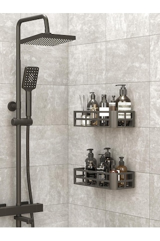 Mithra Life 2 Adet Düzenleyici Yapışkanlı Banyo Organizer Duş Rafı Mıt1146 Siyah