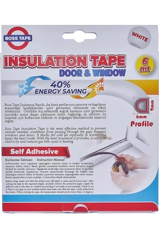 Kapı Pencere İzolasyon Rüzgar Fitili - Bandı Beyaz 9 mm X 6 Metre