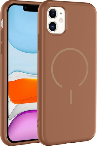 Apple Uyumlu iPhone 11 Kılıf M-safe Şarj Özellikli Zore Meta Kapak Kahverengi