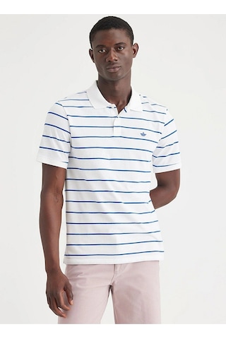 Dockers Minimalist Çizgili Polo Yaka Erkek T-shirt - Kısa Kol - Günlük Beyaz - Lacivert