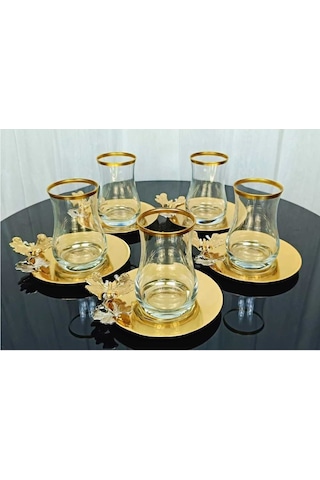 Çnr Home Collection 6 Kişilik 12 Parça Gold Çay Seti, Çay Takimi, Hediyelik & Çeyizlik Gold