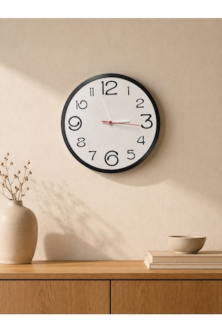 Modern Sessiz Dekoratif 30 Cm Yuvarlak Duvar Saati Beyaz - Siyah