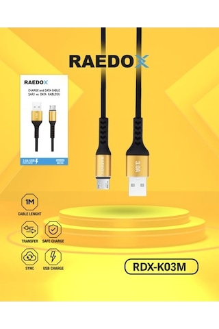 Raedox Micro Usb 1m / 3a Örgü Kablo