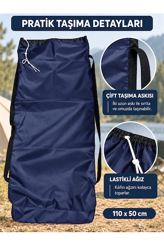 Beylini 2 Sandalye Kapasiteli Lastikli Kamp Sandalyesi Kılıfı Omuz Askılı Piknik Plaj Katlanır Sandalye Taşıma Çantası Paraşüt Kumaş 110 X 50 Cm Lacivert
