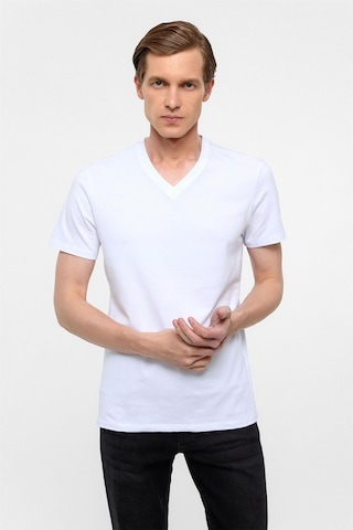 Süvari Beyaz Slim Fit Düz V Yaka Tişört
