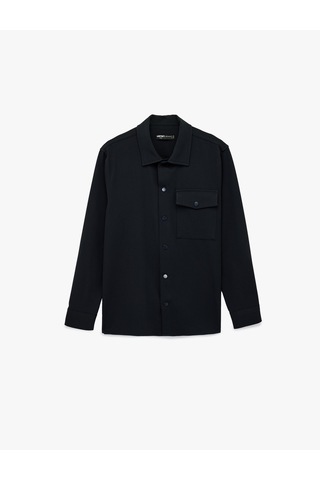 Koton Regular Fit Viskon Karışımlı Kapaklı Cepli Klasik Yaka Uzun Kollu Gömlek Lacivert 6sam60116hw
