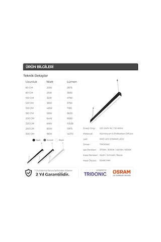 Linear Modern Led Avize Sarkıt Armatür Lineer Aydınlatma