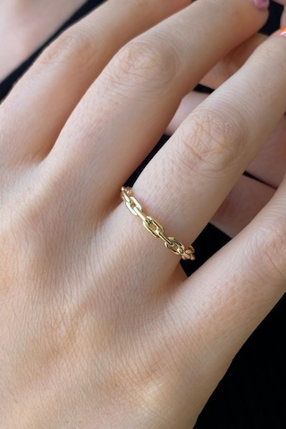 Zümrüt Sarraf 14 Ayar Yeşil Altın Kadın Minimal Zincir Yüzük 553891704