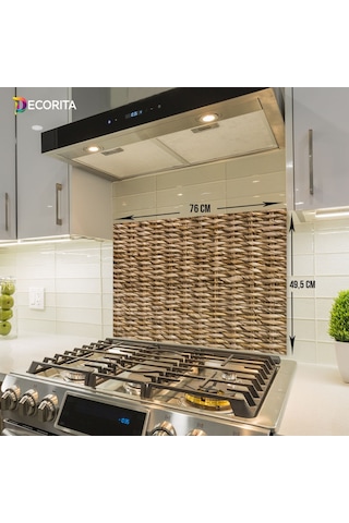 Decorıta Cam Ocak Arkası Koruyucu | Hasır Görünümlü