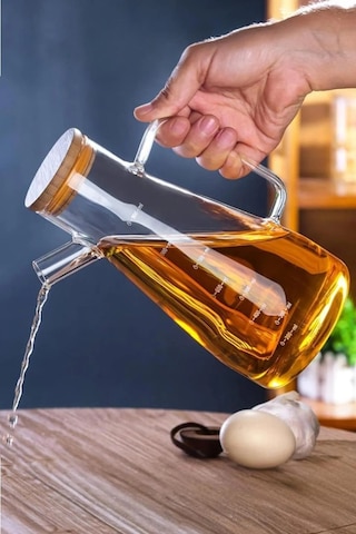 Kapris 2 Adet Bambu Kapaklı Borosilikat Cam Yağlık Sirkelik 900ml 16532