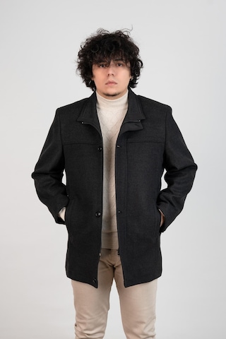 Yakalı Klasik Kesim Fermuarlı Kaşe Erkek Kaban Antrasit