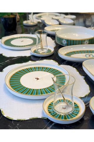 37 Parça İstanbul Green Bird Kahvaltı Takımı-5286 Çok Renkli