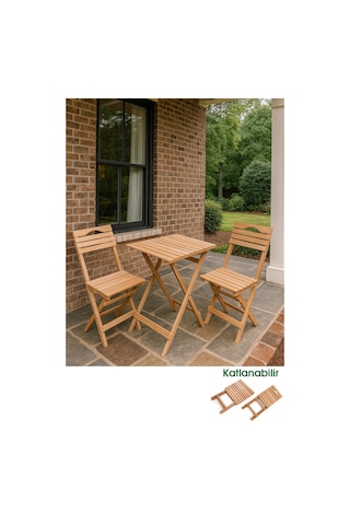 Balkon Bahçe Mutfak 3'lü Bistro Set Katlanır Masa Sandalye