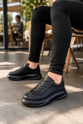Mevese Rovero Erkek Bağcıklı Cilt Günlük Sneaker Ayakkabı Siyah