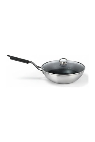 Mehtap Chefline İndüksiyon Tabanlı Wok Tava 28 Cm Cam Kapaklı Gri
