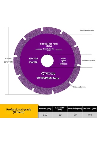 Springsun Profesyonel Mermer Ve Seramik Kesici: Ultra İnce Diamantlı Testere Φ110 10 U Diş , Kuru Kesim, Kenar Kırpma Olmadan, Kaynakta Verimli