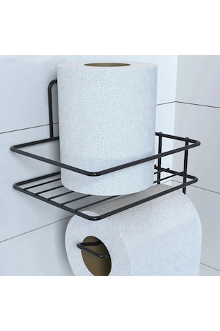 Buffer Kendiliğinden Yapışkanlı Tuvalet Kağıdı Tutacağı Ve Yedek Siyah