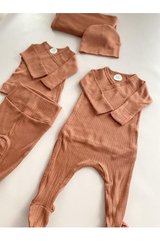 Key Kids Jakarlı Kiremit Organik Modal 5'li Hastane Çıkışı Seti Newborn 0- Çok Renkli