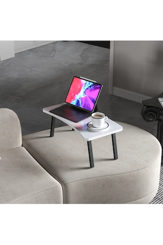 Alpa Ev Mobilya Katlanabilir Laptop Sehpası, Taşınabilir Katlanır Masa, Kahvaltı Ve Çalışma Masası Beyaz