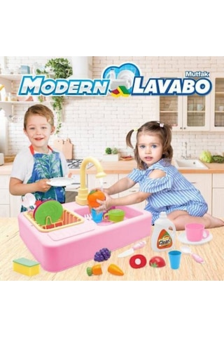Kayyum Modern Çeşmeli Lavabo Seti Pilli Mutfak Oyuncak Seti