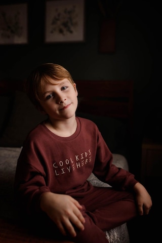 Antebies Pamuk Kumaştan Üretilmiş, Cool Kids Nakışlı, Uzun Kollu Erkek Çocuk Sweatshirtü, Bel Lastikli Bağcıklı Eşofman Takımı Bordo