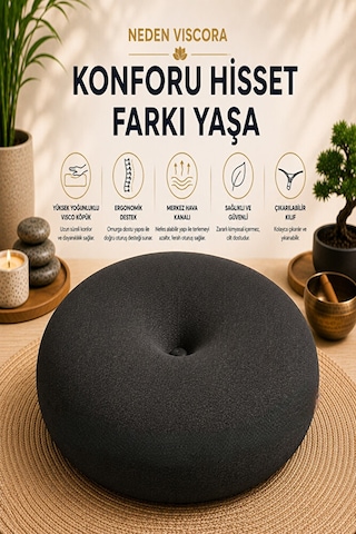 Ergonomik Meditasyon Minderi Yoga Ve Meditasyon İçin Doğru Oturuş, Uzun Süreli Konfor Siyah