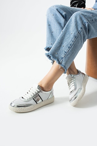 Dericia Shoes Bloom Hakiki Deri Günlük Rahat Kadın Sneaker Gümüş