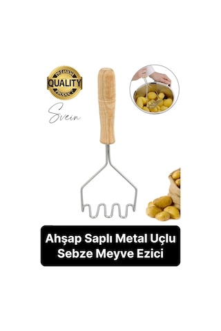 Premium Ahşap Saplı Patates Püre Sebze Yiyecek Yumurta Muz Meyve Ezici Paslanmaz Çelik Z Model Çok Renkli