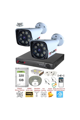 Fury 2 Kameralı 5MP Lens 1080P 2MP Color Görüntü 8 Warm Led Gece Görüş Full HD Güvenlik Kamera Sistemi 320