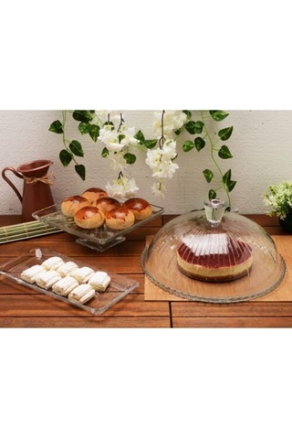 Paşabahçe Patisserie Madlen Pasta Servis Sunum Tabağı Seti, 3 Parça, Cam Çok Renkli
