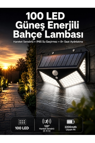 Solar Sensörlü Duvar Lambası Bahçe Lambası Parlak Beyaz Işık Suya Dayanıklı Çok Renkli