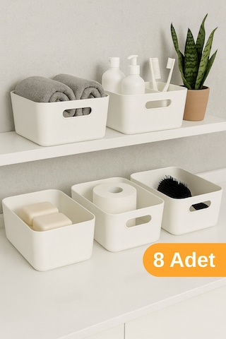Esti 8 Adet - 4 Lt Beyaz Plastik Organizer Kutu Banyo Havlu Şampuan Düzenleyici