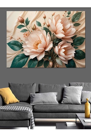Pastel Beyaz Çiçekler Dekoratif Kanvas - Mdf Ahşap Tablo