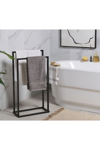 İkili Metal Ayaklı Banyo Havlu Askılığı Siyah