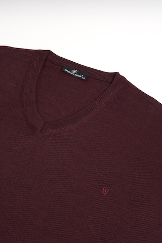 Woolen World V Yaka Battal Büyük Boy Yünlü Triko Kazak Bordo