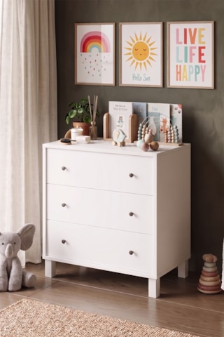 Robin Home Lena Bebek Çocuk Odası Şifonyer 3 Çekmece Ahşap Ayaklı Beyaz