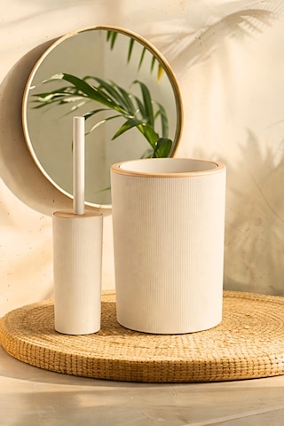 İndecor Houseware Liza 2'li Banyo Seti - Çöp Kovası Wc Fırçası Modern Tasarım - Beyaz