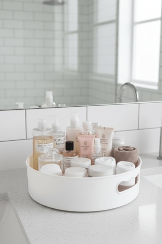 360 Derece Döner Beyaz Banyo Mutfak Düzenleyici Organizer Toparlayıcı Tepsi Mıt1286 Beyaz