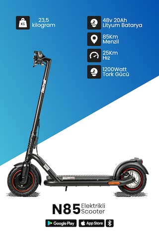 Electroll N85 Elektrikli Scooter 1200 Watt Yenilikçi Teknoloji, Zarif Tasarım, Üstün Konfor, Güvenli Sürüş Siyah