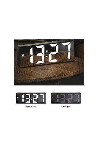 Alfalink Aynalı Led Dijital Masa Saati Termometre Alarm Takvimli