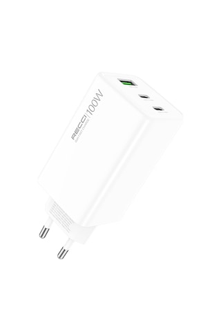 Recci Rc110e Type-c Pd & Usb-a Gan Teknolojili Qc3.0 Hızlı Ev Şarj Başlığı 100w Beyaz