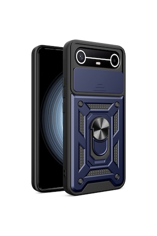 Zore Tecno Spark Slim 5g Kılıf Magnetik Standlı Kamera Korumalı Zore Sürgülü Vega Kapak - Mavi