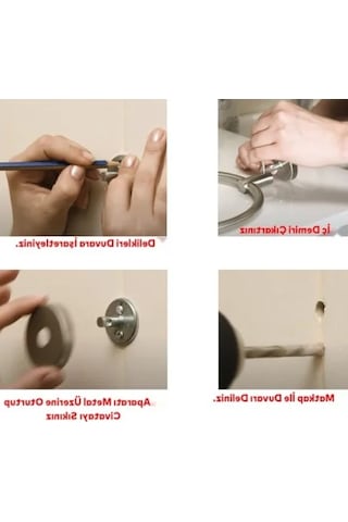 Metal Duvara Monte Banyo Askılığı - 2'li Set - Siyah Renk 12 Izgara