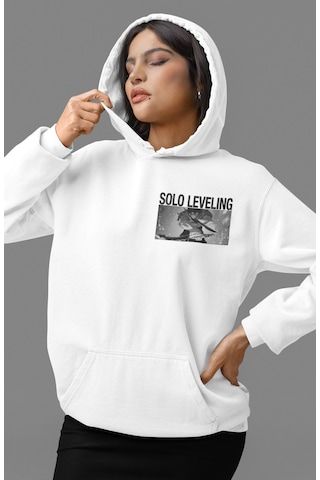 Sevbano Solo Leveling Arise Anime Sırt Baskılı Unisex Oversize Penye Hood beyaz
