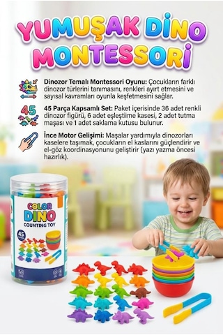 Yumuşak Renkli Dinozorlar 45 Parçalı Dinozor Şekilli Zeka Geliştiren Eğitici Oyuncak Seti
