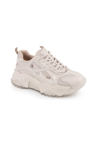 Libero L083.65137 Gri Hakiki Deri Kadın Sneaker Yüksek Tabanlı Rahat Spor Ayakkabı Bej