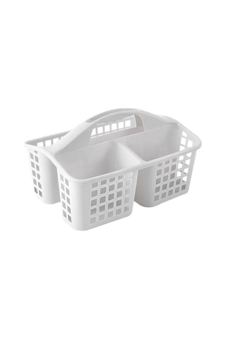 Moveevo Büyük Kapasiteli Beyaz Banyo Sepeti - Kalın Pp Malzeme, Delikli Su Akışı, Taşınabilir Kollü, Ev Depolama Organizatörü Beyaz