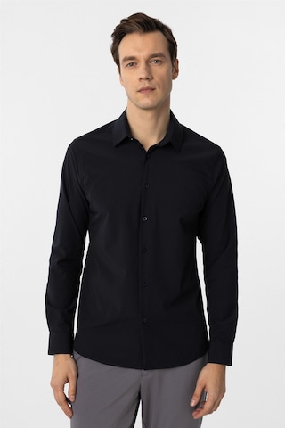 Süvari Lacivert Slim Fit Düz Klasik Yaka Gömlek-34395 Lacivert